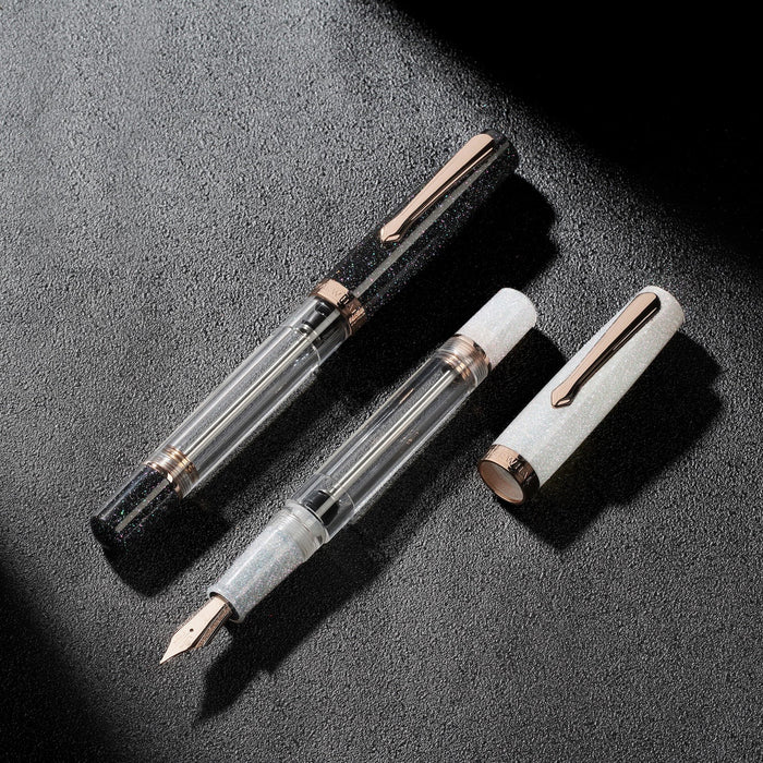 Nahvalur Original PLUS Lovina graphite and Matira quartz fountain pen with sleek design and polished finish.