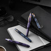 Nahvalur Eclipse fountain pen with cobalt and hepatizon finish, featuring a sleek design and textured grip area.