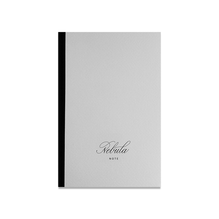 Nebula notebook with black cover and spiral binding, featuring the Nebula logo on the front, open to show lined pages inside.