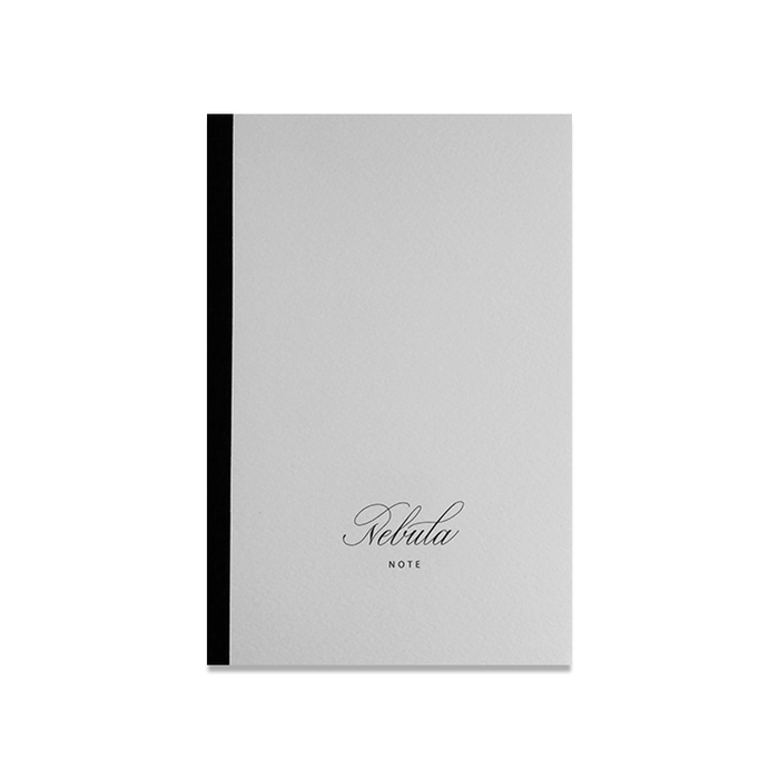 Nebula notebook with black cover and spiral binding, featuring the Nebula logo on the front, open to show lined pages inside.