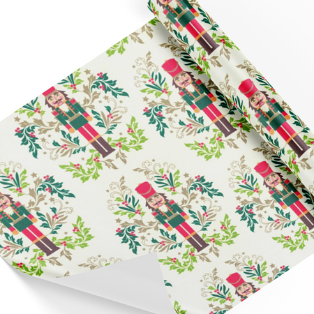 Colorful Nutcracker wrapping paper by Rossi featuring festive holiday design, perfect for gift wrapping during Christmas season.