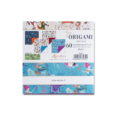 Kartos Origami Fairy Tales paper sheet with colorful fairy tale-themed designs for origami crafting.