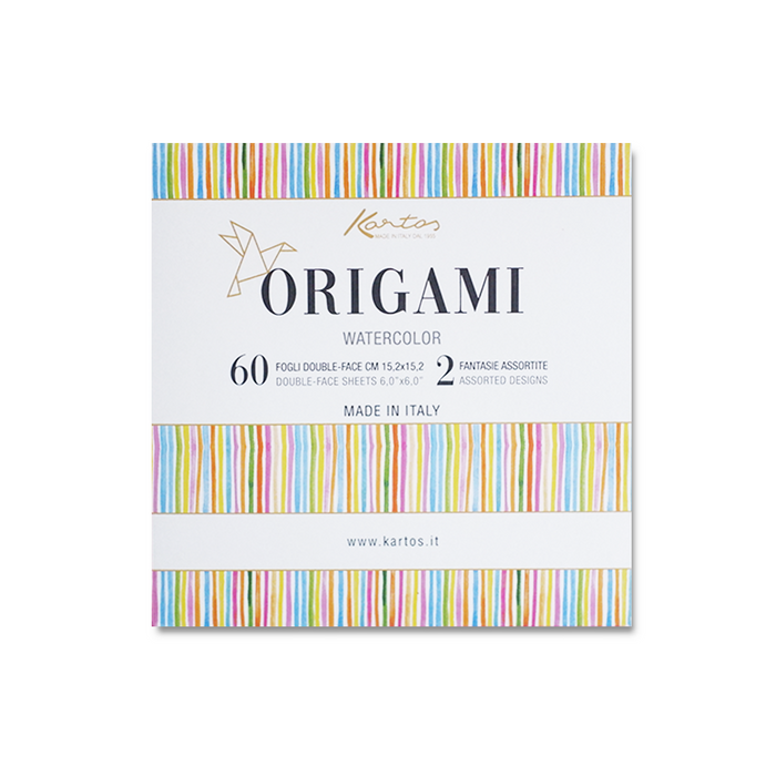 Kartos origami paper with watercolor design, featuring vibrant, artistic watercolor patterns on high-quality folding paper.