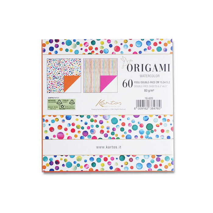 Kartos origami paper with watercolor design, featuring vibrant, artistic watercolor patterns suitable for paper folding and crafts.