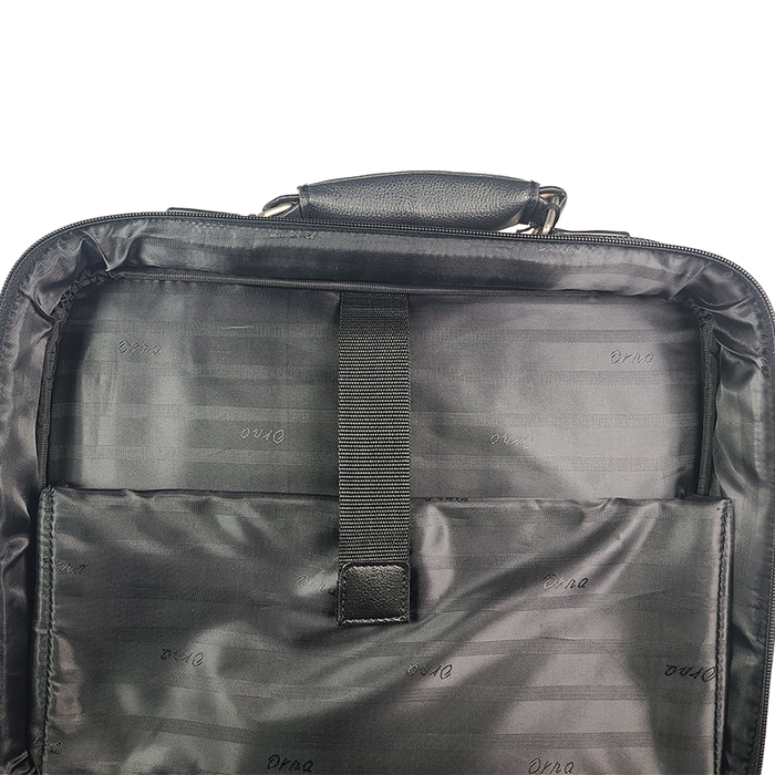 Black Orna 791 briefcase computer bag with sturdy handle and multiple compartments, designed for professional use.