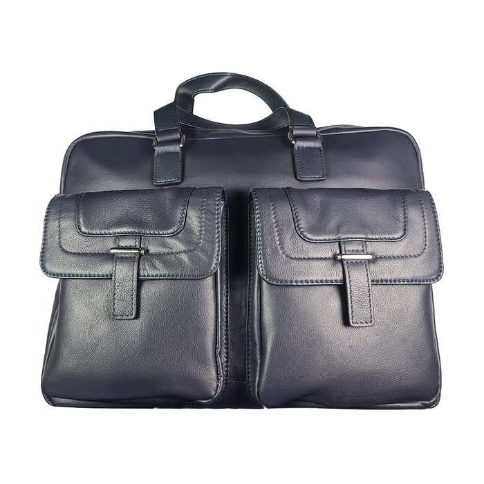 Orna 923 Blue briefcase showing a sleek, professional leather design with handles and a secure closure for business use.