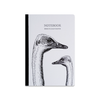 Rossi ostrich leather journal with textured cover and metal clasp, featuring lined pages for writing and note-taking.