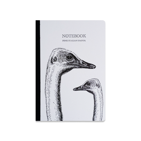Rossi ostrich leather journal with textured cover and metal clasp, featuring lined pages for writing and note-taking.