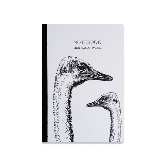 Rossi ostrich leather journal with textured cover and metal clasp, featuring lined pages for writing and note-taking.
