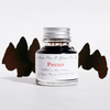 Papier Plume fountain pen ink bottle labeled Pecan, featuring rich brown ink for writing and calligraphy.