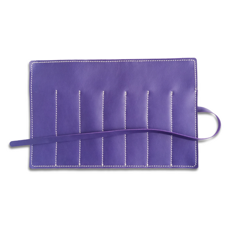 San Lorenzo leather pen case in royal purple with a sleek, compact design for storing pens and writing instruments.