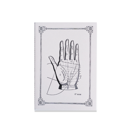 Rossi palmistry journal with soft cover, stitched binding, A5 size, featuring a detailed palmistry design on the cover.