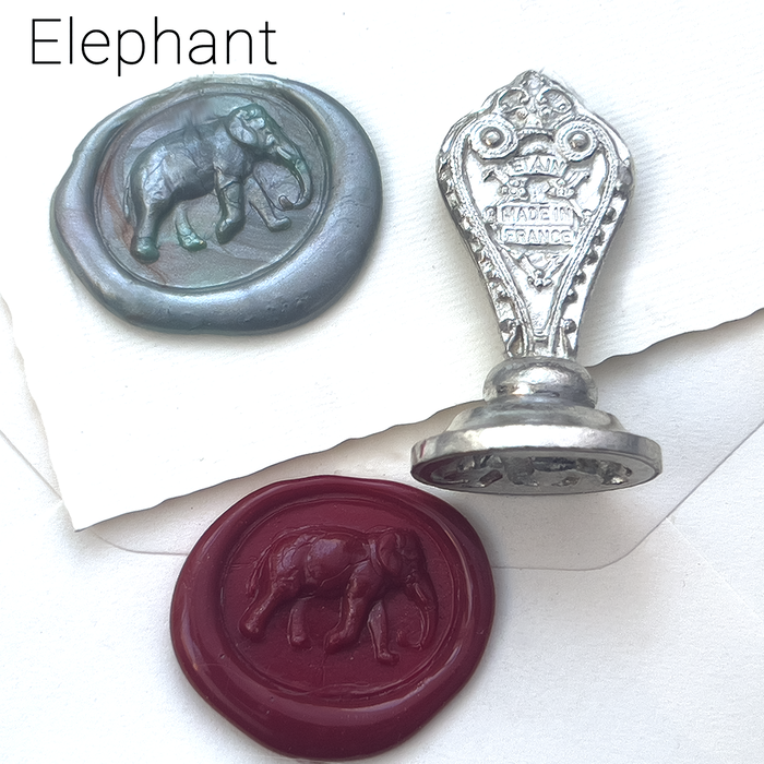 Le Potier D'etain wax seal featuring an elegant elephant design on a smooth, polished wax seal stamp.