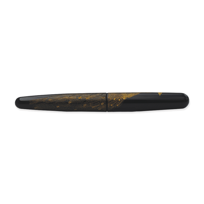 Cathay fountain pen featuring a peacock chinkin design with intricate detailing on a smooth writing instrument.