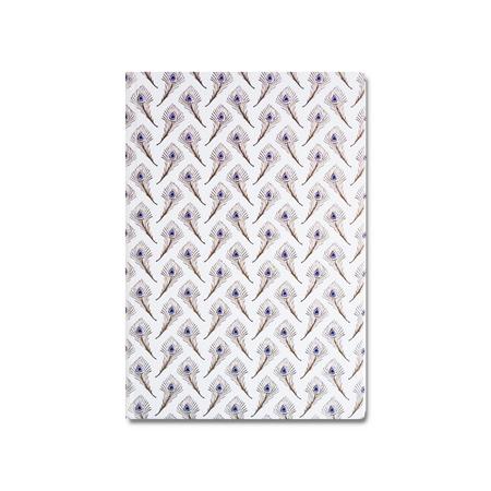 Rossi feather journal with peacock feather cover design, featuring a textured surface and elegant craftsmanship for writing and note-taking.