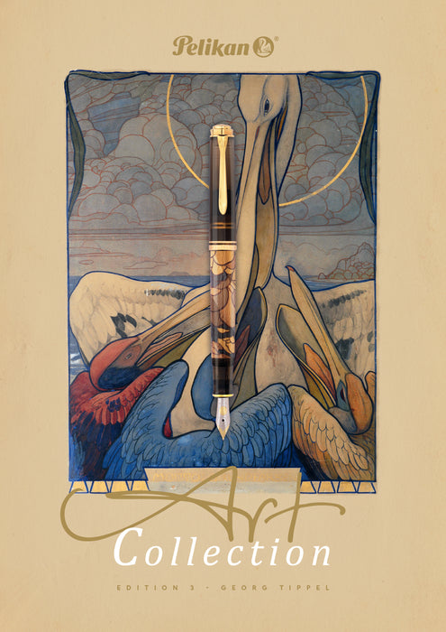 Pelikan SOUVERÄN M600 fountain pen from the Art Collection featuring Georg Tippel, with a detailed, elegant design and gold accents.