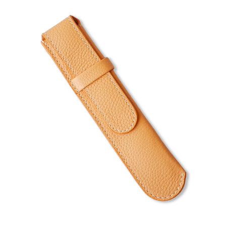 Orange leather pen case by Eng Leather Co. with a single slot, designed to hold a single pen securely.