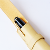 Yellow leather pen case with a single slot from Eng Leather Co., designed to hold one pen securely.