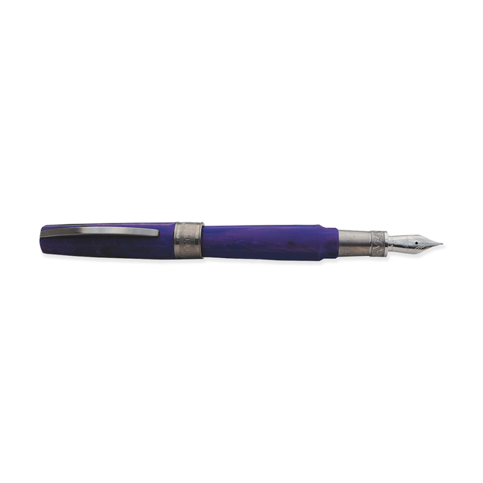 Visconti Mirage Mythos Persephone fountain pen with green and gold accents, elegant ink pen on a white background.