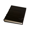 Dark leather photo album by Il Cartiglio with gold embossed details and a classic binding, ideal for storing cherished photographs.