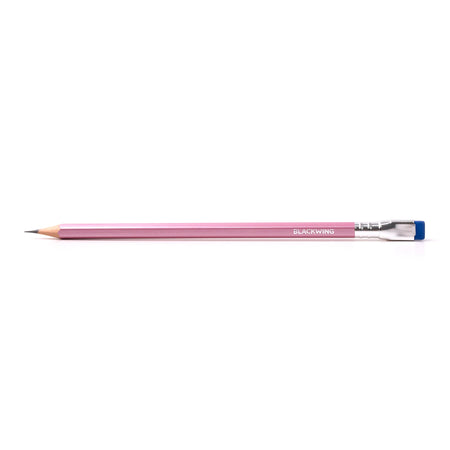 Blackwing Pearl Pink pencils arranged horizontally, showcasing their sleek black and pink design and high-quality graphite tips.