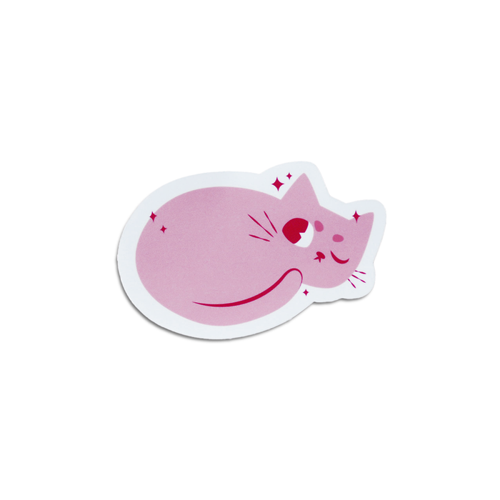 Pink cat sticker featuring a glossy finish from BBall Y'all, showcasing a playful feline design on a light pink background.