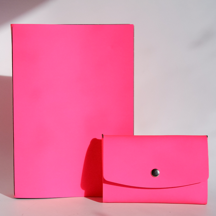 Pink Papier Plume Swatch Book set with colorful paper samples and swatches, showcasing a variety of textures and shades.