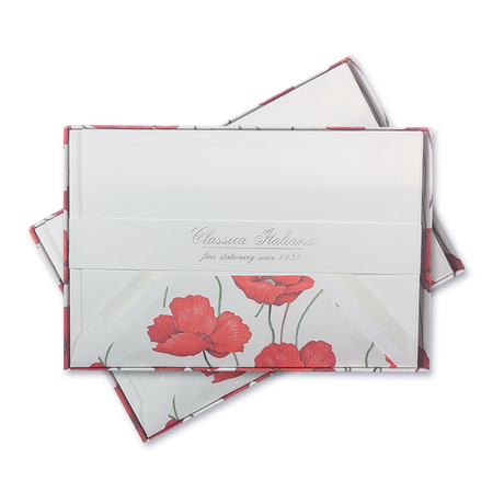 Rossi lined envelopes with a vibrant poppy flower design on the front, ideal for elegant mailing and correspondence.