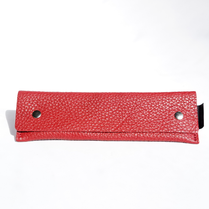 Long red pen case by San Lorenzo, made of durable material, designed to hold multiple pens and stationery items.