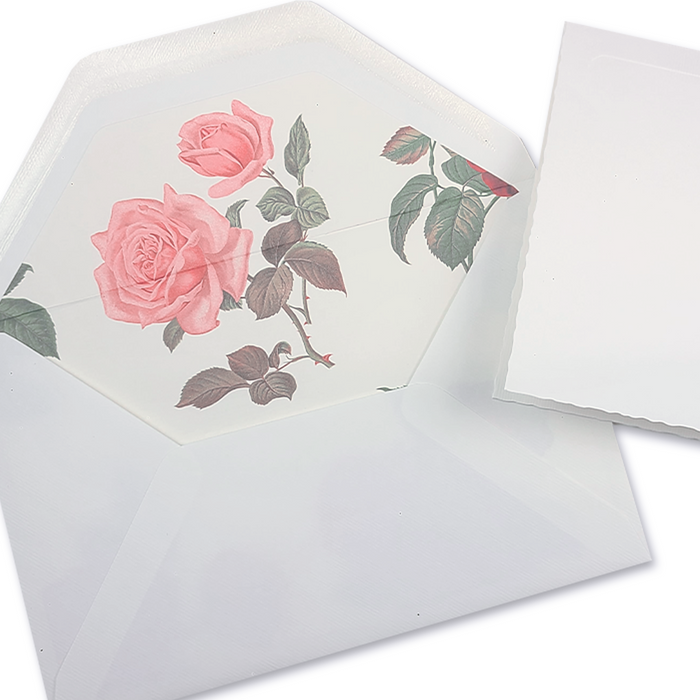 Rossi lined envelopes featuring elegant rose patterns, ideal for special occasion correspondence or stylish mailing.