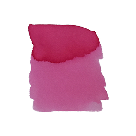 Anderillium Rosy Maple Moth Pink fountain pen ink in a glass bottle with pink ink visible inside.