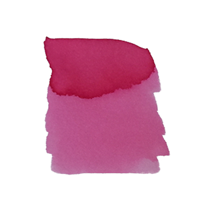 Anderillium Rosy Maple Moth Pink fountain pen ink in a glass bottle with pink ink visible inside.