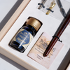 Bortoletti Bembo glass pen set with elegant wooden handles, including multiple fine glass writing pens on a white background.