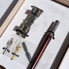 Bortoletti Bembo wood and glass pen set with elegant pens displayed on a white background.