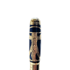 S.T. Dupont Vitruvian Man Blue limited edition fountain pen with intricate design and gold accents, showcased on a white background.