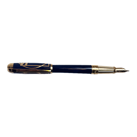 S.T. Dupont Vitruvian Man Blue limited edition fountain pen with intricate design and gold accents.