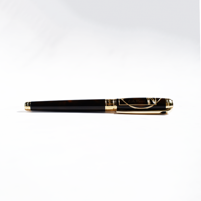 S.T. Dupont Line D Vitruvian Man limited edition fountain pen with intricate design and sleek black finish.
