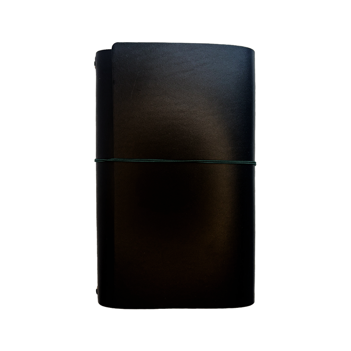 Black Sadie A5 trifold journal cover by Imperfect Concepts featuring a sleek, minimalist design and secure fold-over closure.