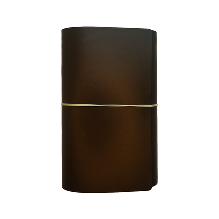 Dark brown A5 trifold journal cover by Imperfect Concepts featuring a minimalist Sadie design with a secure fold-over closure.