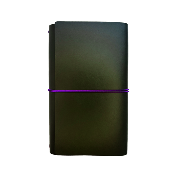 Olive green Sadie A5 trifold journal cover by Imperfect Concepts, featuring a sleek, functional design with multiple foldable sections.
