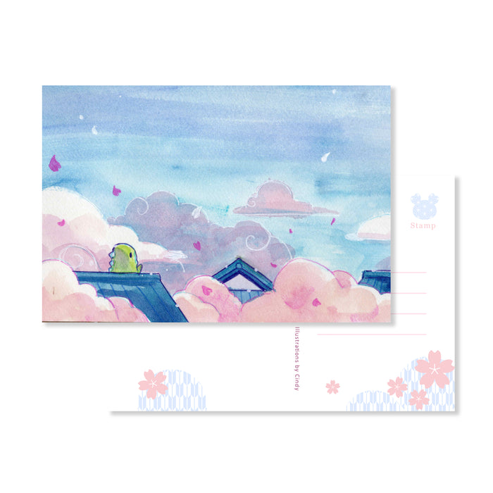 Silhouette of Sakura Street Post Cards by Papier Plume, featuring Japanese cherry blossom designs on a white background.
