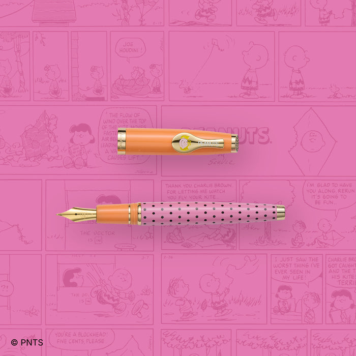 Esterbrook Sally Estie fountain pen with a colorful comic-style background, featuring a playful design and vibrant details.