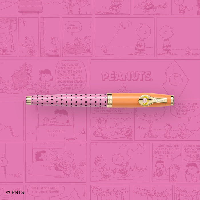 Esterbrook Sally Estie fountain pen with a colorful comic book background, showcasing the stylish design and vibrant details.