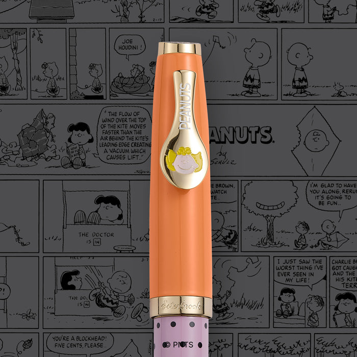 Esterbrook Sally Estie fountain pen with gray background, featuring a sleek design and signature branding.