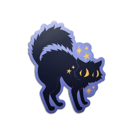 Black kitty sticker featuring a scaredy cat design from BBall Y'all, with a cute and expressive cartoon cat illustration.