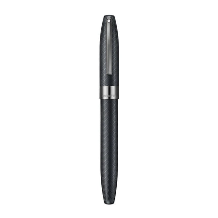 Sheaffer Legacy Chevron black matte fountain pen with gold accents, showcasing its sleek design and elegant craftsmanship.
