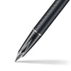 Black matte Sheaffer Legacy Chevron fountain pen with gold accents, showcasing its elegant design and smooth writing nib.