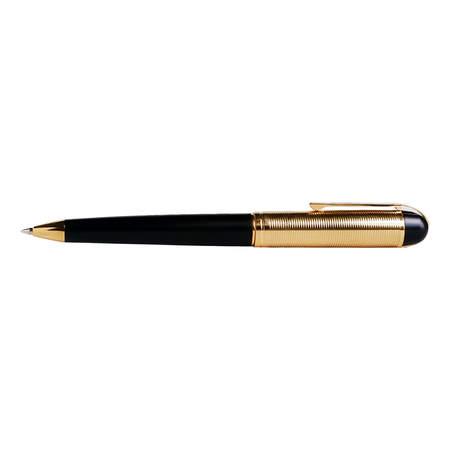 Wahl-Eversharp Skyline gold trim ballpoint pen with black body and sleek design, shown on a white background.