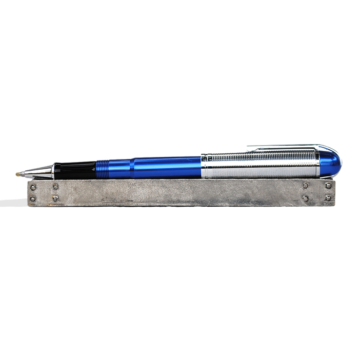Wahl-Eversharp Skyline rollerball pen with silver trim, featuring a sleek blue body and smooth writing tip.