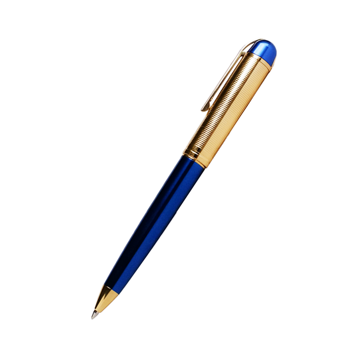 Wahl-Eversharp Skyline gold trim ballpoint pen with blue body, showcasing a sleek and elegant writing instrument.